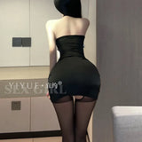 About Sex Interest Underwear Sexy Pure Desire Package Buttock Skirt Hanging Neck Hot Secretary OL Avoid Uniform Temptation Pajamas 8915-Outfit