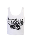 Crop Tank Top Sleeveless Round Neck Sexy Club Punk Vest Streetwear Harajuku Women Y2K Aesthetics Skull Printing