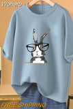 100% Cotton L-5XL Plus Size T Shirt Bunny Print O Neck Tshirt Short Sleeve Women Top Basic Summer Couple Solid T Shirts-Outfit
