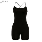 fashion simple black Skinny sleeveless sling woman bodysuit 2019 casual bar club Bodycon Rompers en