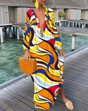 Independent Station New Fashion Style Fashion Printing V-Neck Dress Women's Spot-Outfit