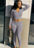 Casual Zip Hoody Cropped 2 Piece Tracksuits