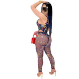 Sexy Chinese Text Print Top See Through Pant Two Piece