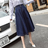 Elegant Women Denim Skirt Autumn Fashion Button A Line Jean Mid-calf Skirt Casual Korean Plus Size Loose Faldas Female
