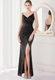 Formal Sequins Strap Slit Mermaid Evening