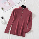 Zipper Women Sweater Autumn Pullover Knitted Jumper Long Sleeve Fashion Elegant Korean Chic Winter Female Blouse New