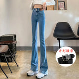 Woherb Women's Wear 2024 New Elastic High Waist Slim Show Thin Hot Girl Bell Bottoms Ins-Outfit