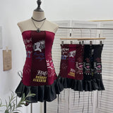 Shot Tie-Dye-Dyed Denim Print Folding Mesh Sling Sling Sling Neck With Bow Striped Backwear