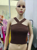 Woherb Cross Hanging Neck Knit Sling Small Vest Bare Back Tight Show Thin Bandage Wipe-Outfit