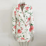 New Star Fashion Rose Print Double Buckle Suit Half Skirt Suit