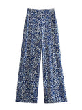 2023 Women Summer Wide Leg Pants Fashion Vintage Print Elastic waist Female Elegant Street Pant Trousers Clothing-Outfit