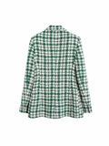 2023 Summer Women Casual Plaid Blazers Coats Veins Slim Double Breasted Female Elegant Street OL Blazer Outerwear-Outfit