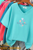 100% Cotton M-6XL T Shirt Heart Balloon Print Tshirt Short Sleeve Women's Top Summer Couple V Neck Oversized T Shirts-Outfit
