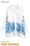 2023 Summer Women Vintage Shirts Blouses Tops Print Loose Long Sleeve Satin Female Fashion Street Top Smock Clothing-Outfit