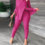 Vintage Women Legging Pants Suit and Cross Slit Long Sleeve T-shirt Fashion Two 2Piece Set Outfit Tracksuit Sweatsuit-Outfit