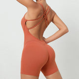 Woherb Honey Peach Hip Without Embarrassment Line Yoga Fitness Jumpsuit Show Back Up Hip Sports Jumpsuit Dancing Woman-Outfit