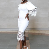 Lace Patchwork Off Shoulder Bodycon Party