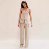 Woherb 2023 New Casual Fashion Suit Button Temperament Strapless Suit Pants-Outfit