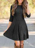 Women Long Sleeve High Waist Solid Fashion Autumn Winter Sweater Dress O Neck Knitwear Sweaters Mini Dress-Outfit
