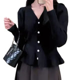 Woherb Autumn And Winter New Women's Fashion Casual Long-Sleeved Sweater Coat Korean Version Fishtail Knit Cardigan Jacket Tide-Outfit