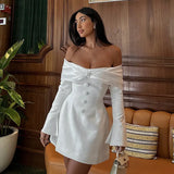 Women's Autumn Autumn And Winter New Fashion Temperament Pure Color Sexy Shoulder Long Sleeves Dress Dress