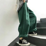 Women Pants Solid Harajuku Wide Leg Trousers Womens Leisure New Retro Ankle-length All-match Korean Style Ulzzang Daily