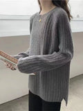 Winter Korean Fashion Long-sleeved Tops Solid Colorsweater Women Oversized Sweater O-Neck Soft Women's Knit Pullovers-Outfit
