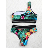 New Sexy Bikinis Women One Shoulder Swimwear High Waist Swimsuit Print Bathing Suits Beach Wear Biquini
