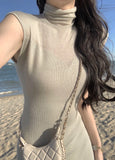 Bodycon White Turtleneck Knitting Midi Dresses for Women 2023 Autumn Winter New Elegant Party Split Vestidos Female Clothes-Outfit