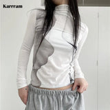 Renaissance Print Turtleneck Long Sleeve T-shirts Women Art Designer Clothes Ladies Elegant Slim White Tops