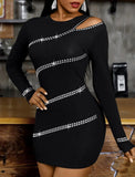 Romantic O-Neck Long Sleeve Beading Mini Club