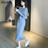 Piece Set Women Autumn 2021 Korean Slim Knitted Cardigan Coat+sexy Bodycon Strap Dress Office Lady Sashes Casual Sweater Set-Outfit