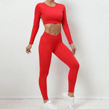 Woherb And Winter Big Show Back Long Sleeve Jacket Tight Yoga Pants Nude Feeling Quick-Dry Sports Suit Show Slim Fitness Suit-Outfit