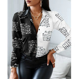 Women Fashion Shirt Lady Long Sleeve Blouse Turn-down CollarButton Design Print Casual