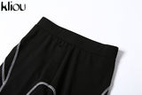kliou women 2 pieces set fitness tracksuit long sleeve zipper crop top+leggings fashion reflective letters sportswear