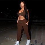 Kliou Sporty Two Piece Set Girl Halter Crop Tops+Drawstring Sweatpants Slim Activewear Casual Gym Workout Fitness Womens