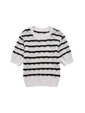 Striped High Waist Knitted Shorts Suit For Women Chic O Neck Short Sleeves Crop Tee Set 2024 Summer Lady Vacation Outfit-Outfit
