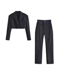 2023 Women Summer Pant Suits 2-Pieces Sets Casual Solid Short Blazers Coats and Trousers Female Elegant Suit Clothing-Outfit