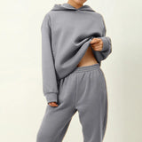 New Women Elegant Solid Suits Warm Hoodie Sweatshirts And Long Pant Fashion 2 Pieces Sets Oversized Sweatshirt