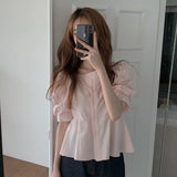 2021 Summer Cute Sweet Square Neck Tops Blusas Fashion Women Solid Colors Chic Korea Design Single Breasted Button White