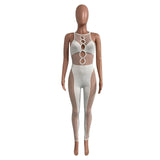 hirigin Mesh Patchwork Women Sleeveless Cut out Jumpsuit Skinny Sexy Streetwear Sportswear Long pant Rompers 2022 Summer