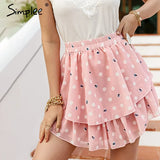 Pink Cotton High Waist Mini Skirt Casual Ruffled A-line Women Short Skirt Solid Summer Cotton Rmbroidered Female
