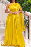 150cm African Women Dress Pleated Long Elegant Party Slim Fit One Sleeve Maxi Robes Female Shiny Gowns Party 2023 Summer-Outfit