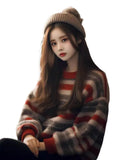 Spring And Autumn Retro Striped Sweater Women Winter Languid Wind 2025 New External Wear Soft Knitted Shirt