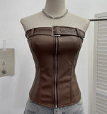 Real Shooting Spice Girls High-End Pu Leather Tector Locomotive Wind Wrapped Bra Vest Sleeveless Top Tide