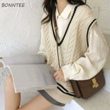 Vest Women Sleeveless Knitting Simple College Preppy Harajuku All-match V-neck Retro Spring Fall Female Teens Lady
