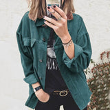 Corduroy Shirt Jacket Long Sleeved Pure Color Autumn Jacket Single Breasted Fake Pocket Women Coat Jacket Women