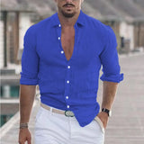 New Men's Summer Cotton-Blind Beach Shirt Long Sleeves Solid Hawaiian Holiday