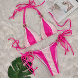 Woherb Sexy New Crystal Diamond Bikini Solid Color Patchwork Belt Swimsuit Vacation Split Women's