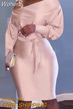 Women Party Evening Mini Dress Long Sleeve Sexy Chain Strap Cold Shoulder Belted Bodycon Dress Casual Fashion Solid Color-Outfit
